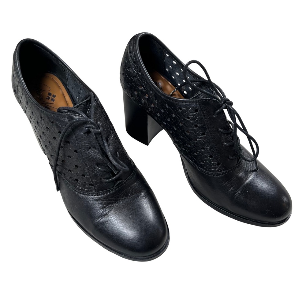 Patricia Nash Oxford Booties Women 10 Black Leather Lace Up Woven Block Heel